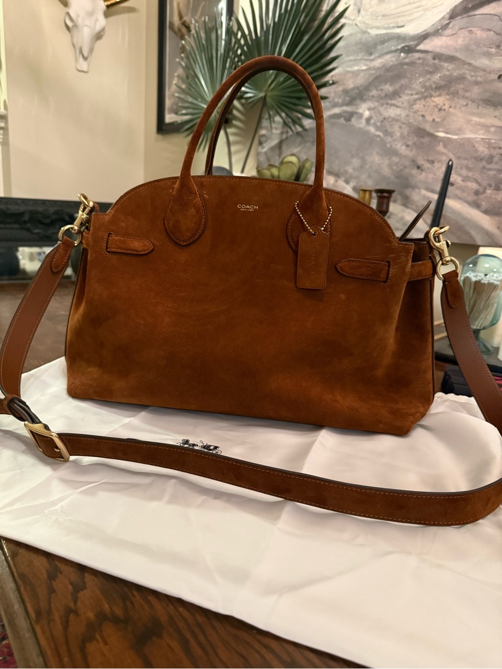Coach Empire 40 Suede Satchel Bag in Chestnut Brown